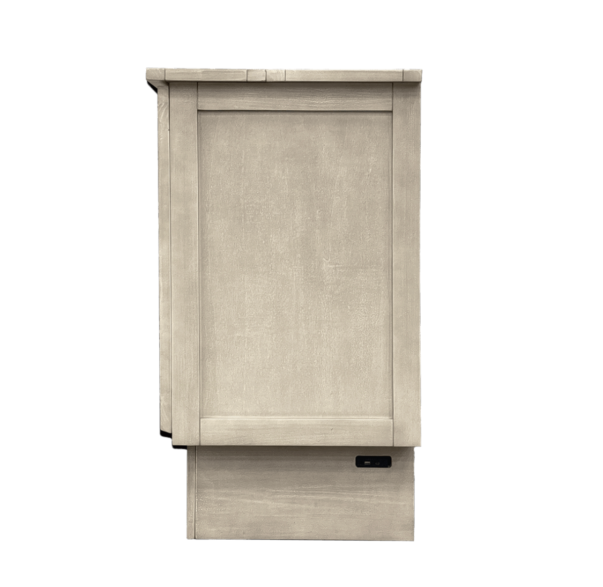 Valencia Cabinet bed side view showing power management on the bottom right of the cabinet bed