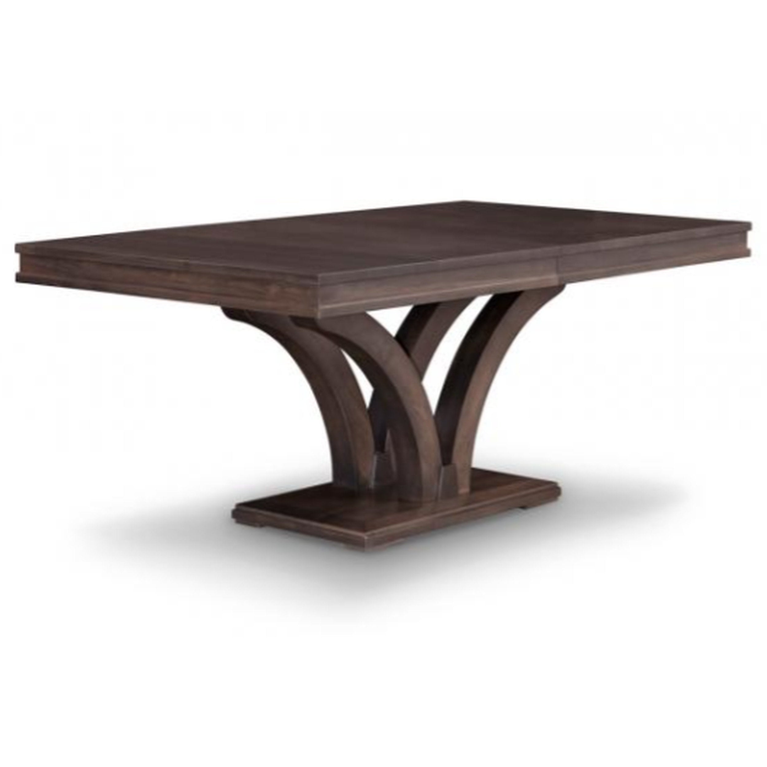 Wooden dining table with a dark finish on a white background