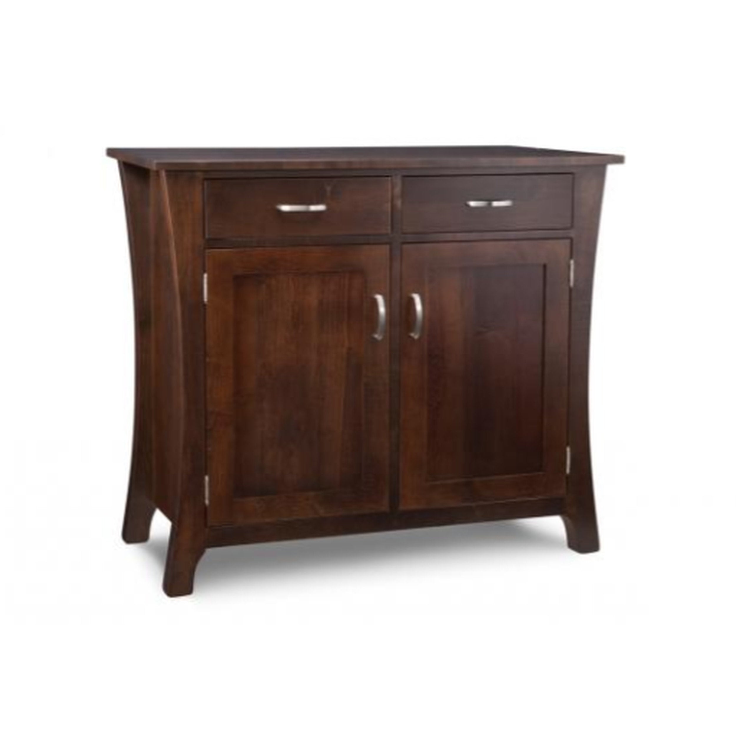 Wooden cabinet with two doors and two drawers on a white background