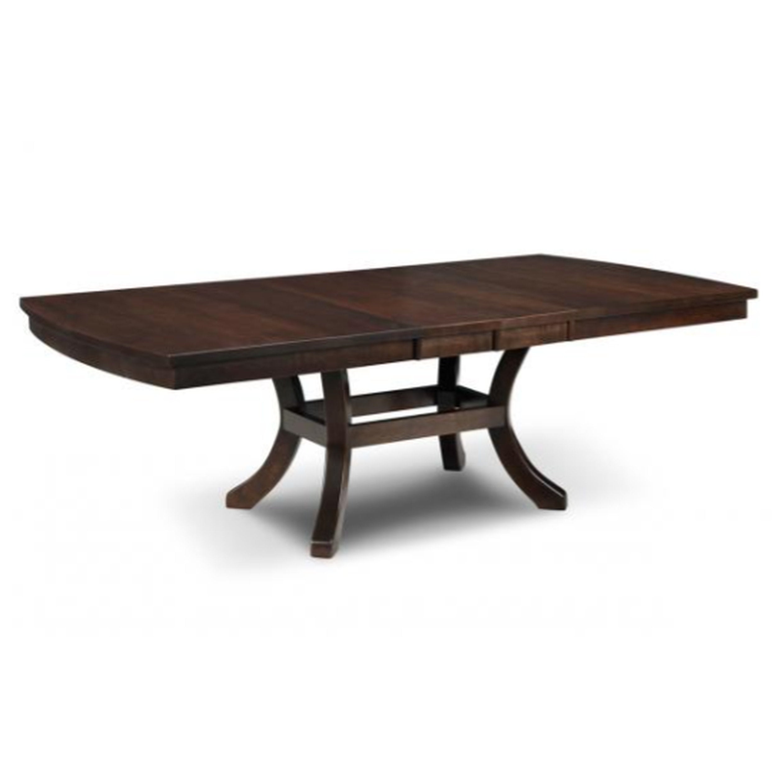 Wooden dining table with a dark finish on a white background