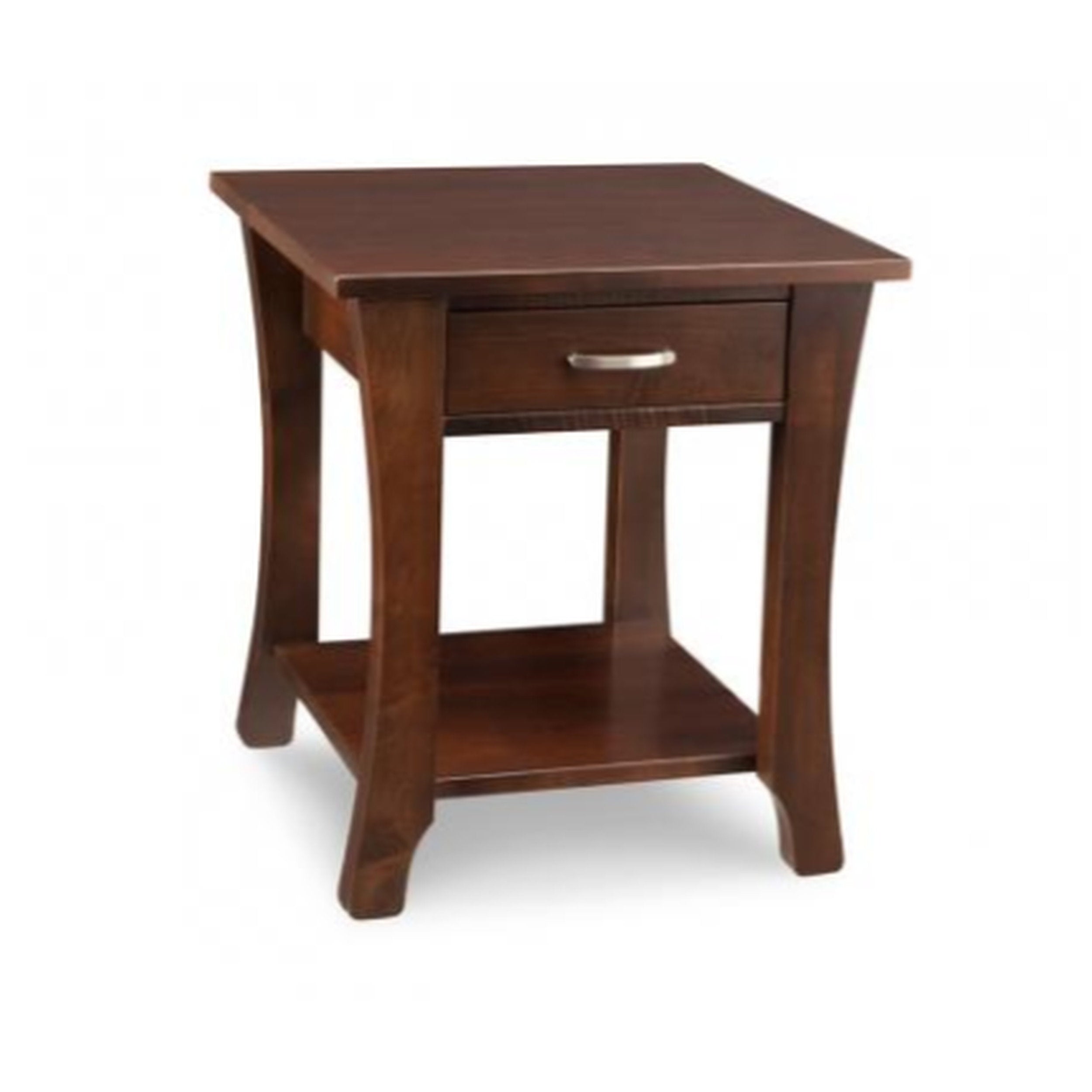 Wooden side table with a drawer on a white background