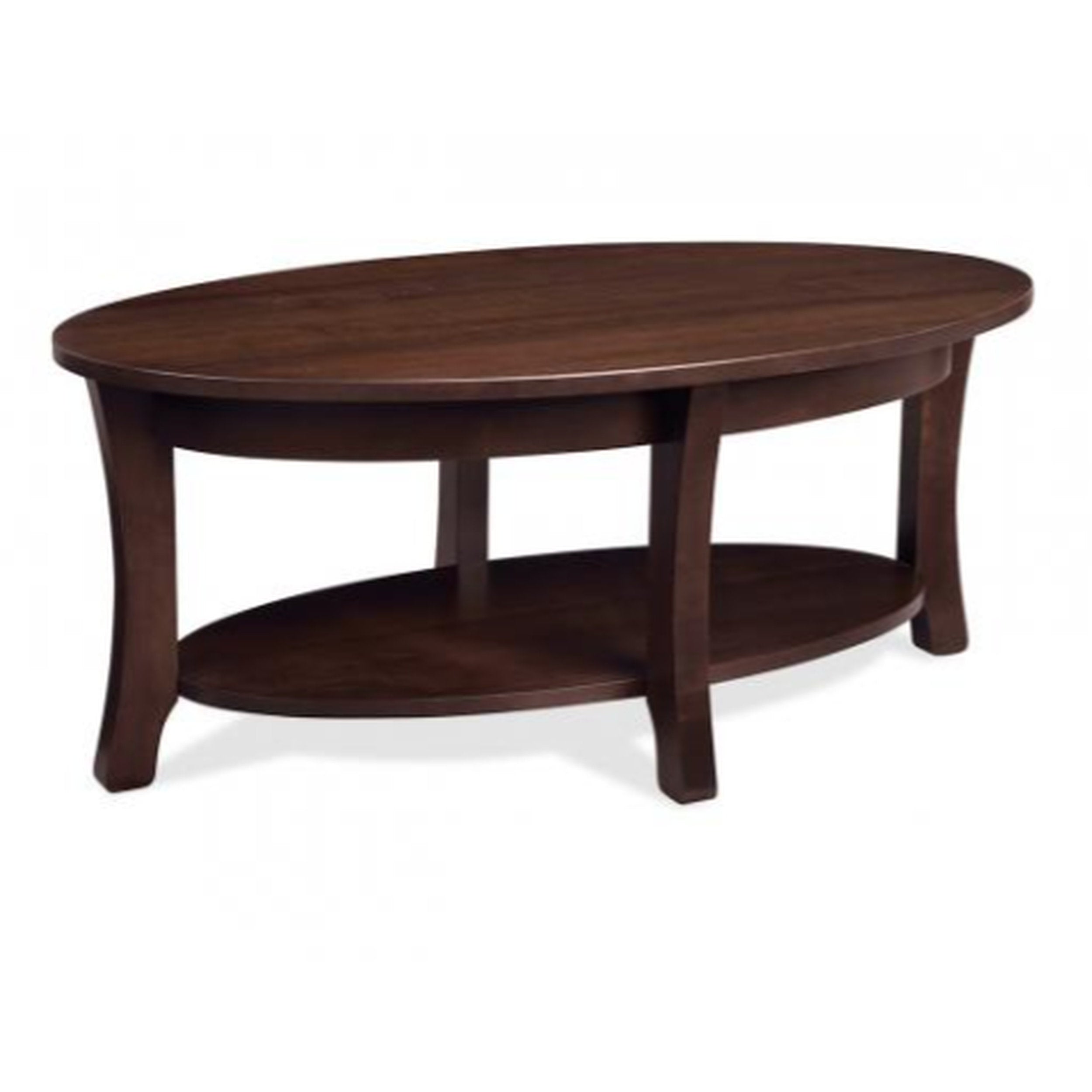 Wooden coffee table with a dark brown finish on a white background