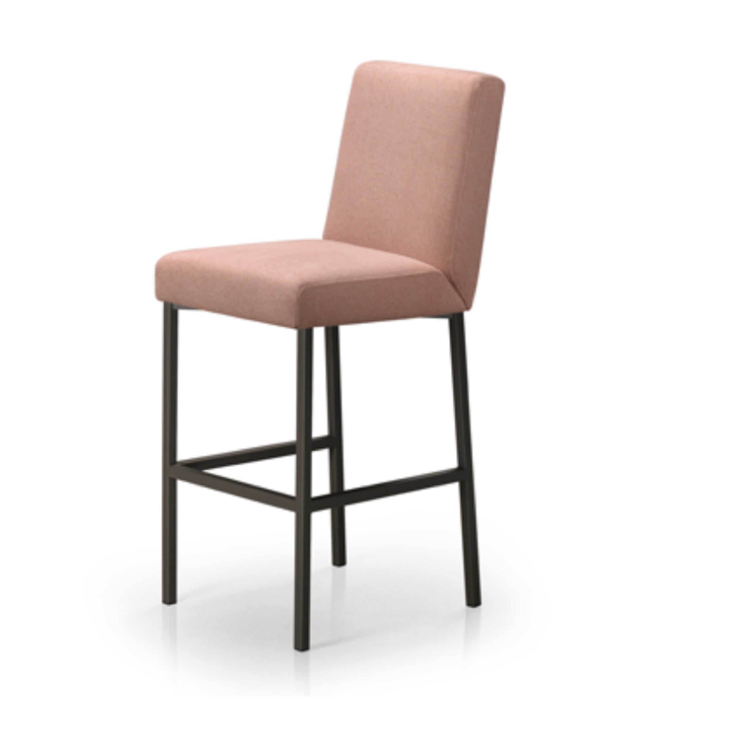 beth stool in a salmon pink fabric with a black metal base