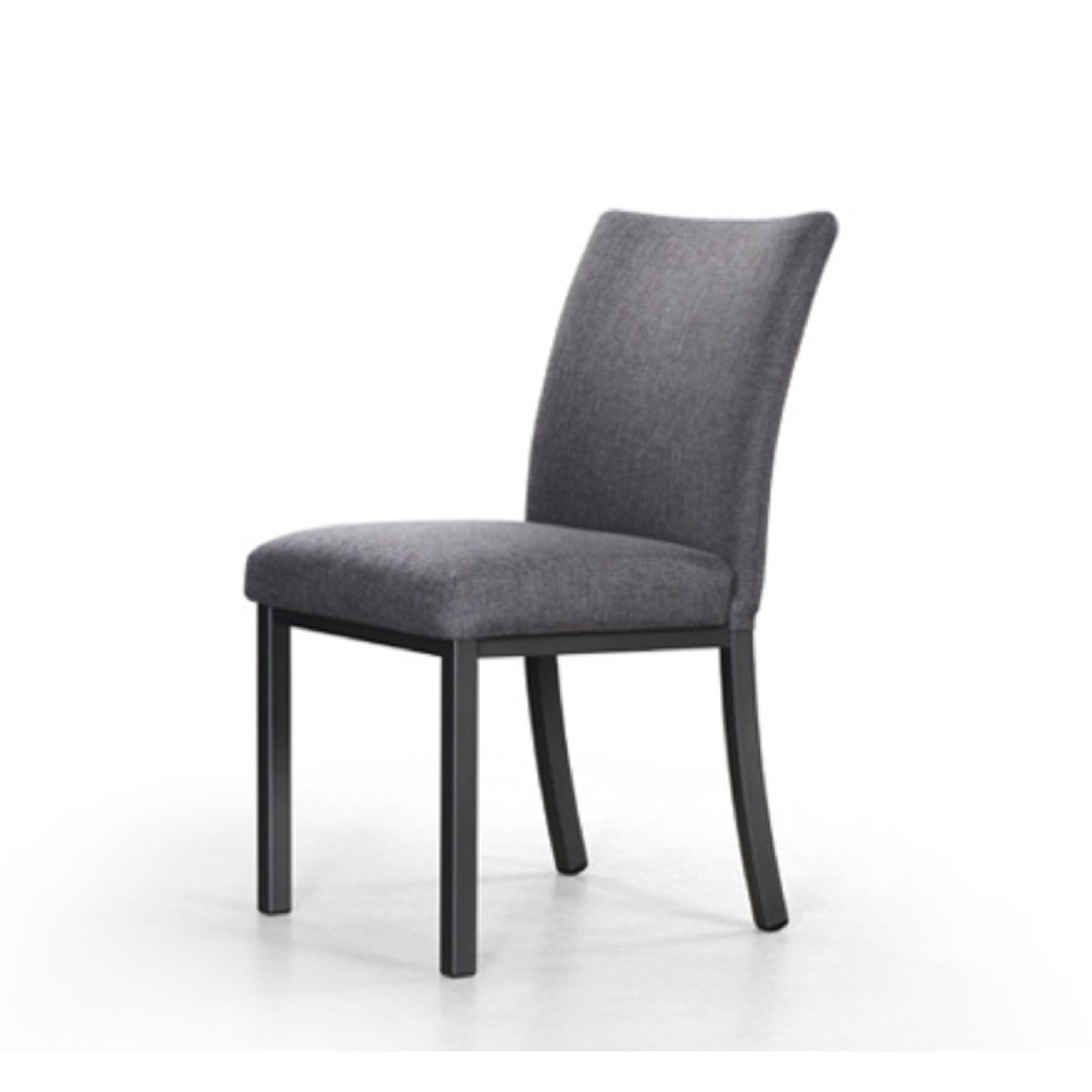 biscaro dining chair with grey fabric and a black powdercoat base