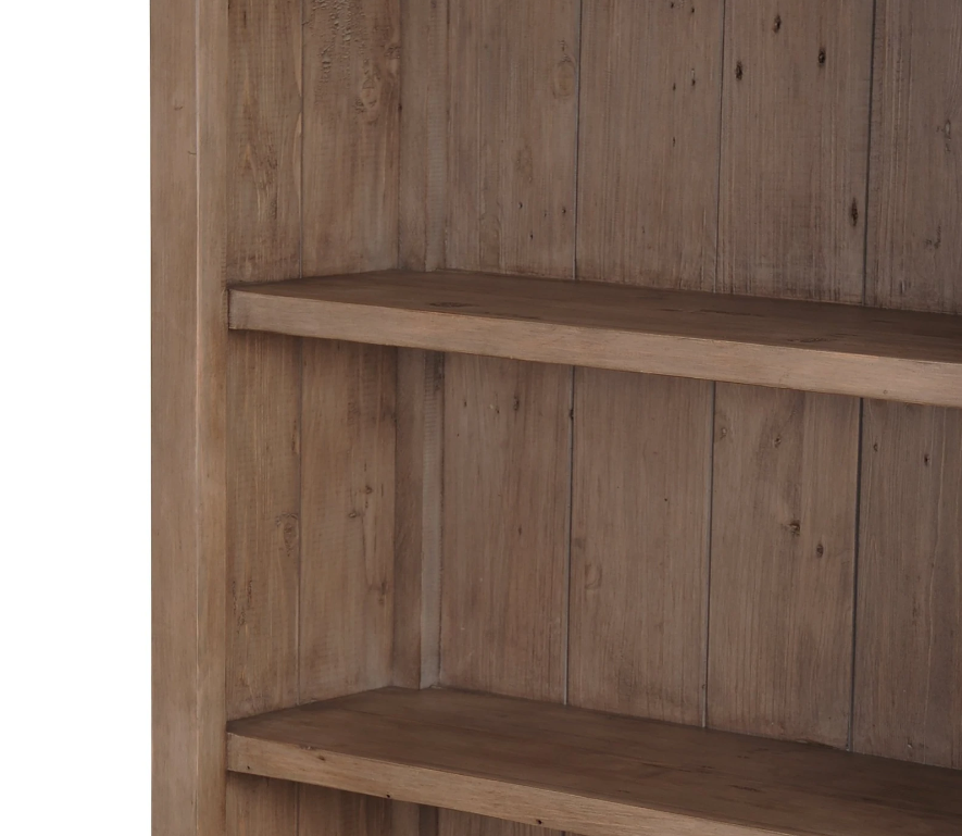 close up on the bookcase showing a dark wood