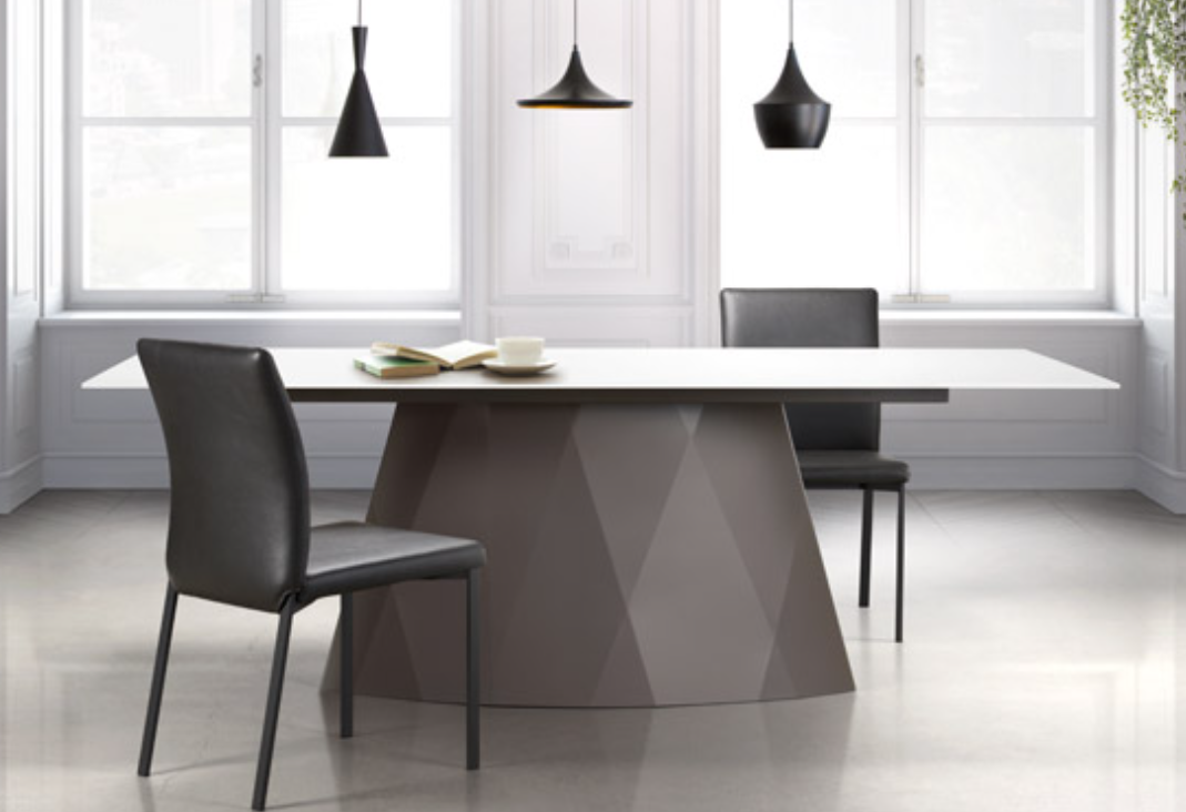 dining table in a white room with 2 chairs