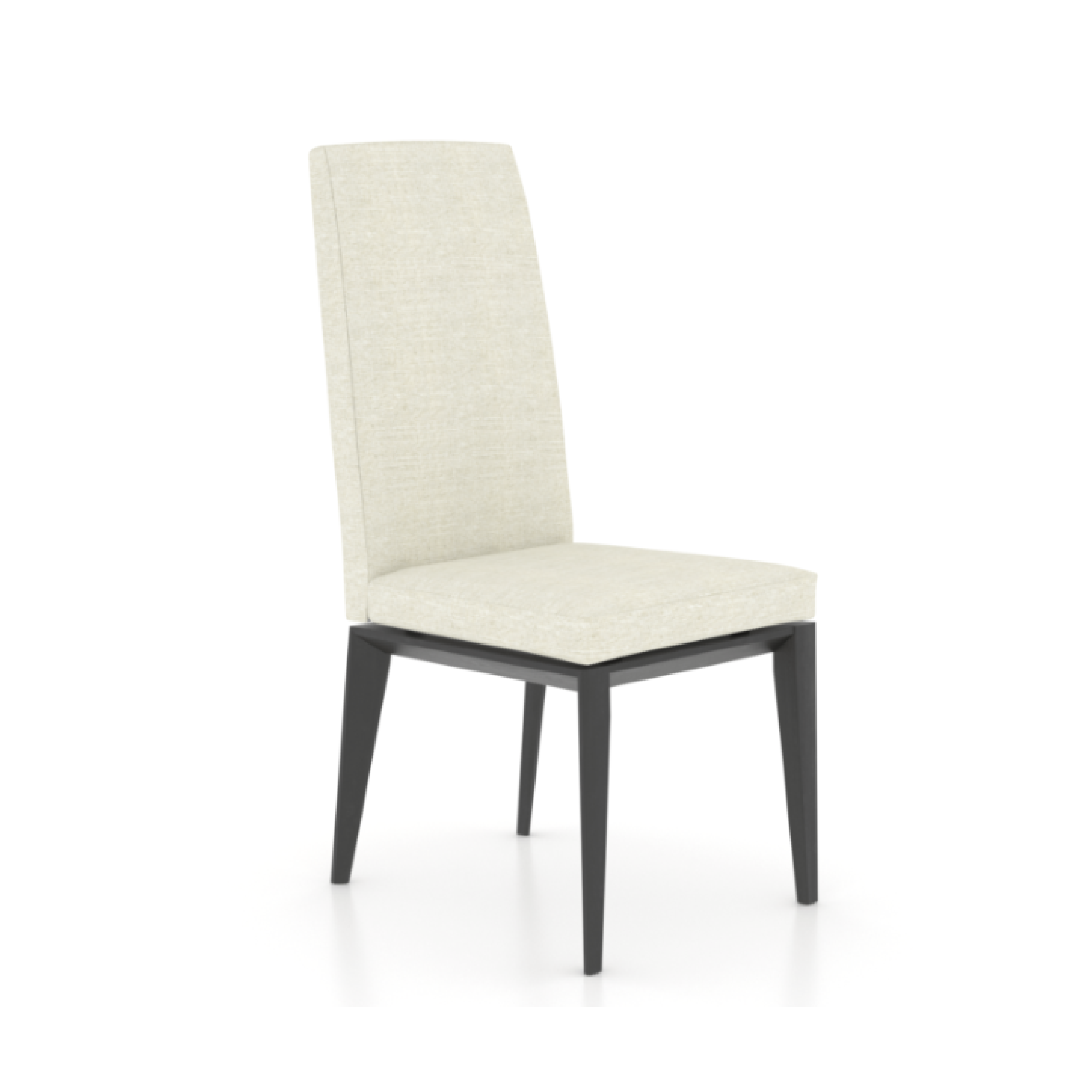 white fabric chair with a black wood frame