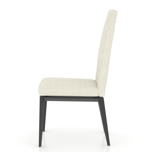 white fabric chair with a black wood frame