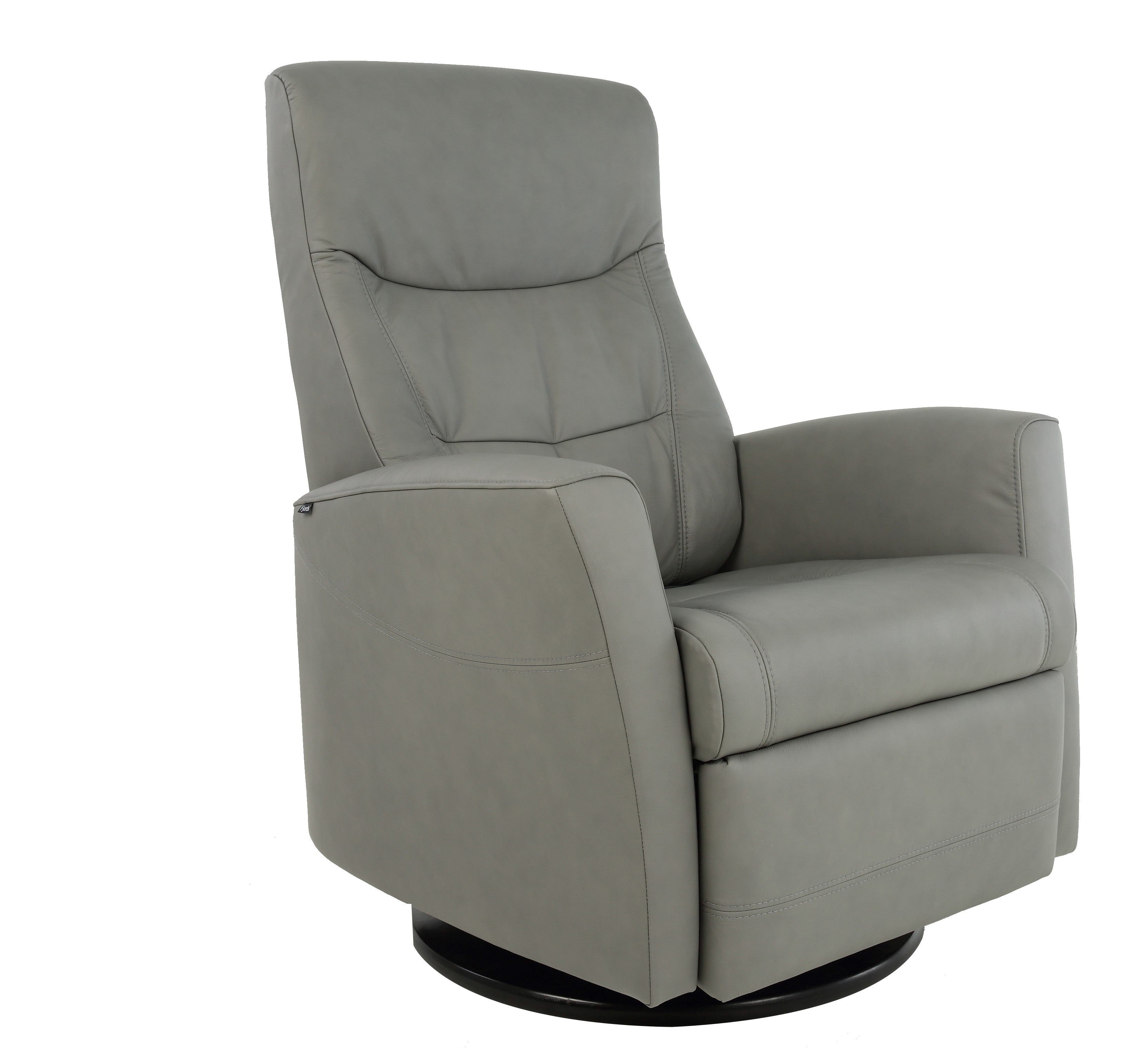 A gray Fjords Oslo recliner with manual release headrest angle, featuring a black base.