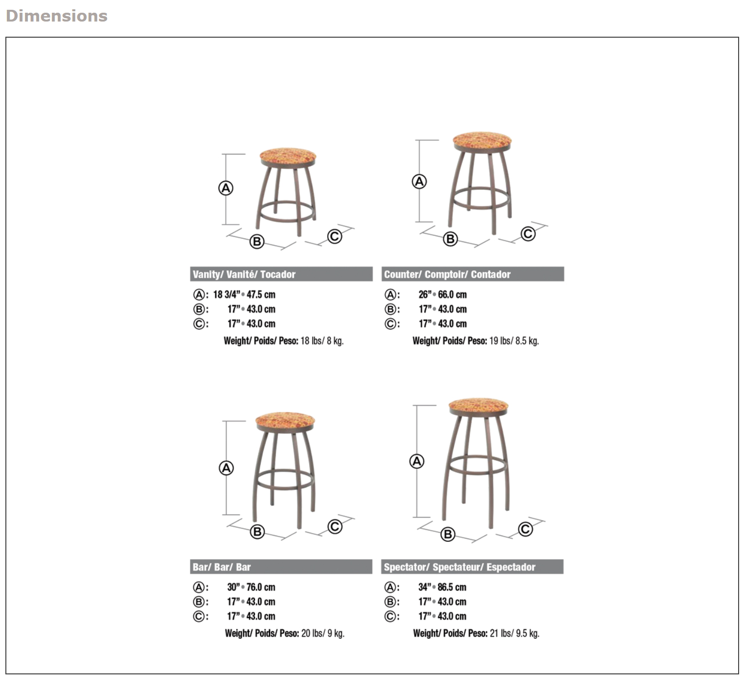 henry stool dimension sheet