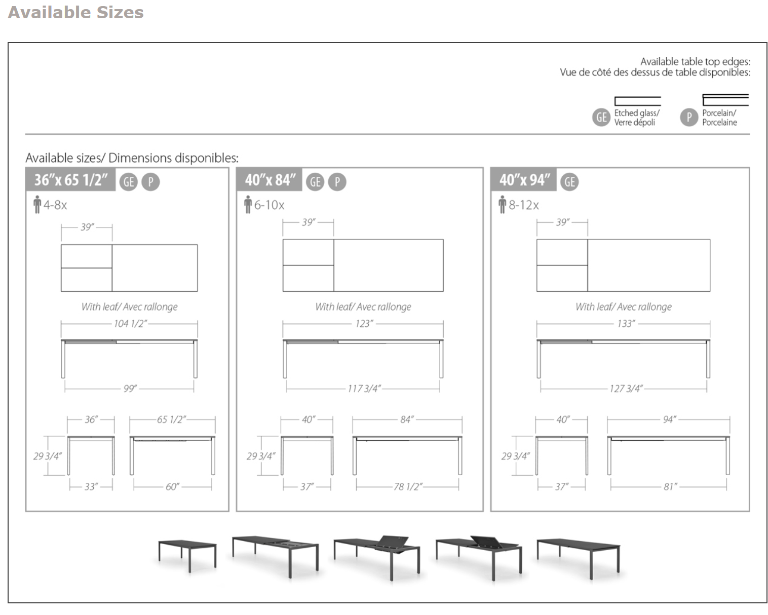 infinite table dimension sheet