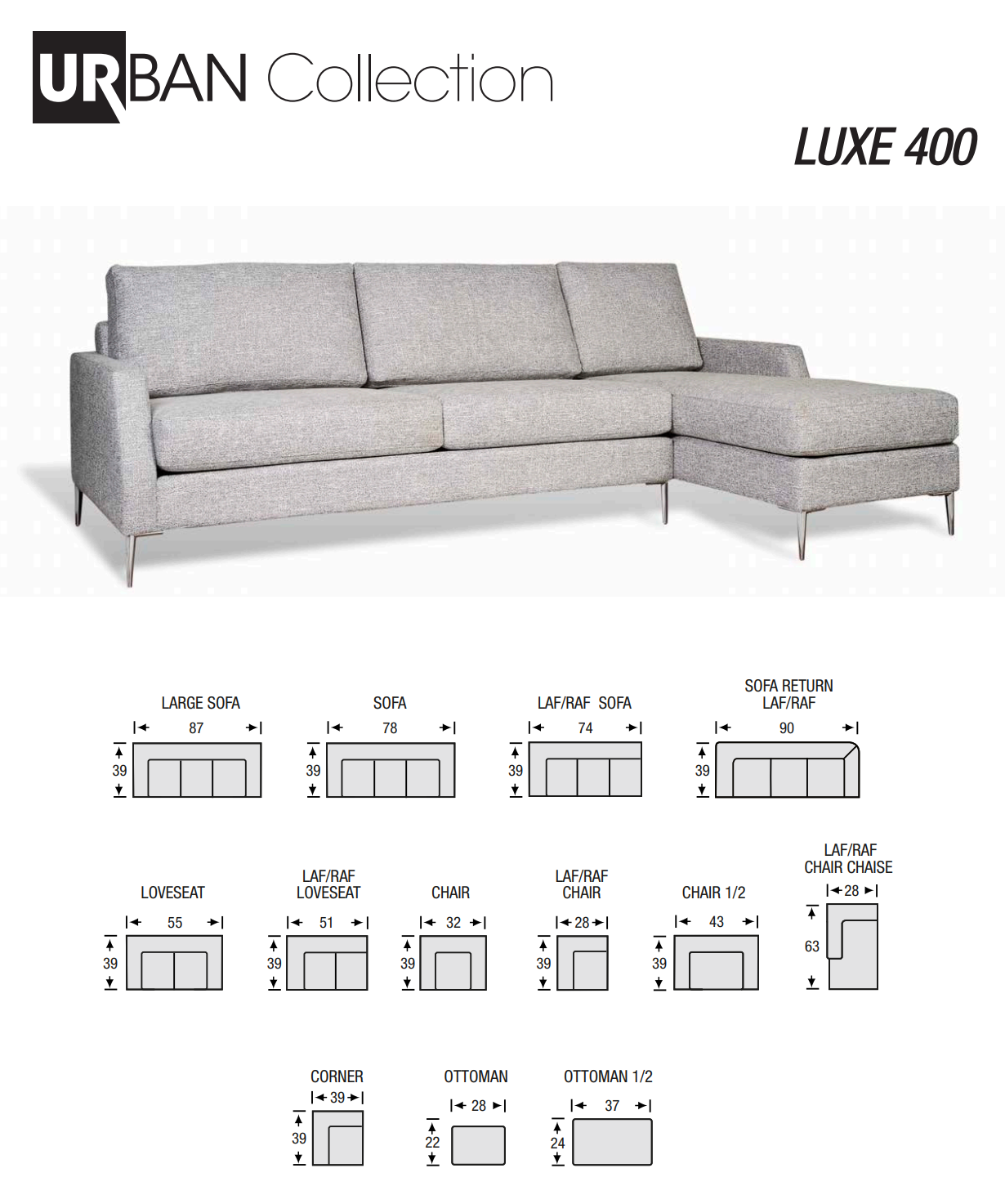 luxe dimension sheet showing the matching pieces you can do