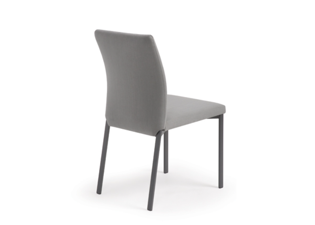 A single Mancini chair with a fully welded frame and upholstery in a gray fabric or leather, set against a white background.