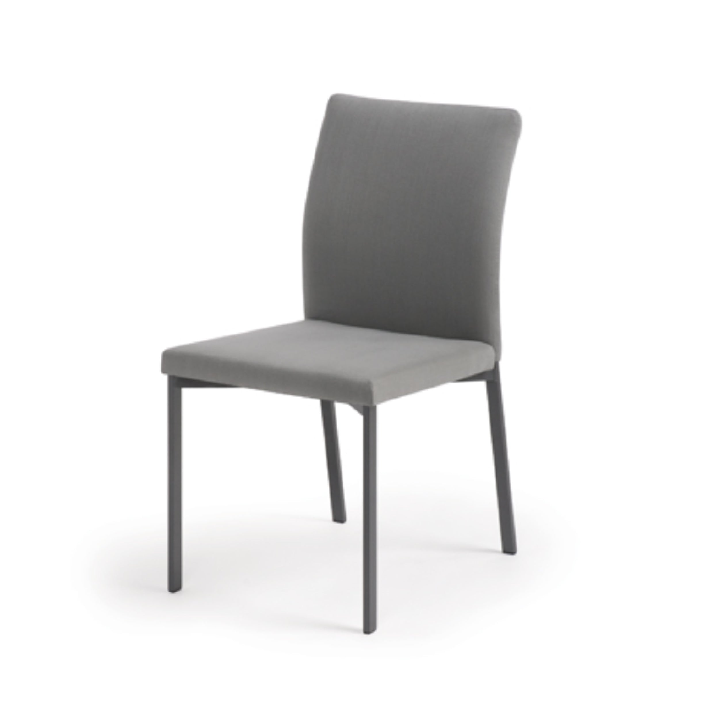 A single Mancini chair with a fully welded frame and upholstery in a gray fabric or leather, set against a white background.