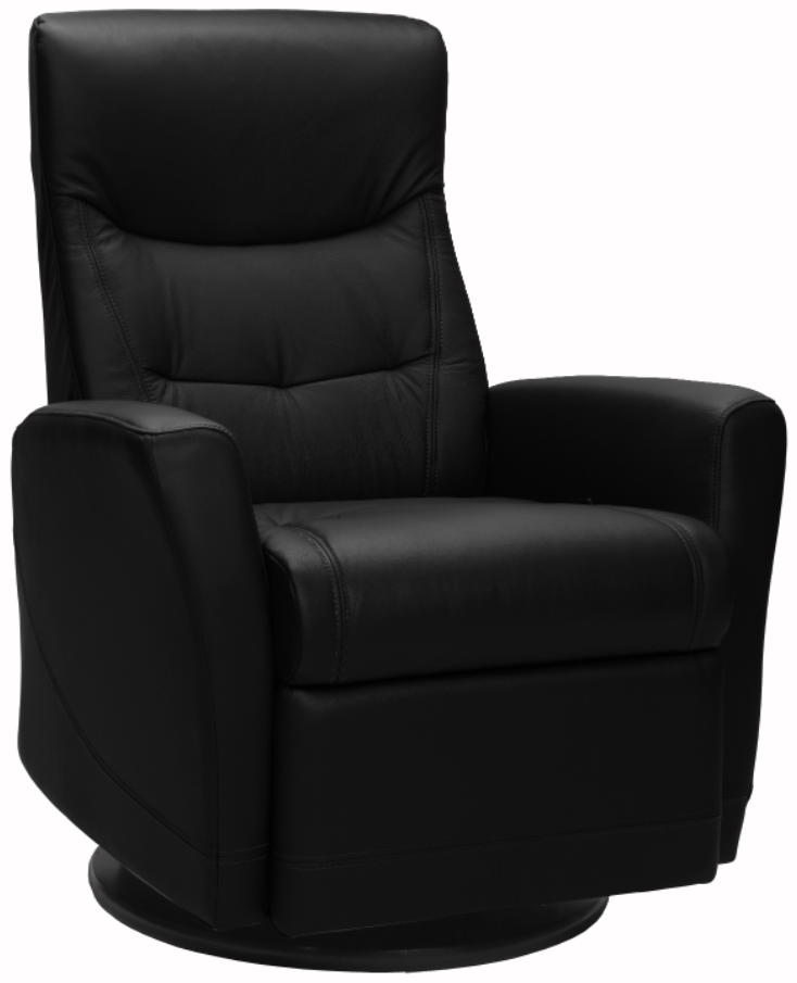 A black Fjords Oslo recliner with manual release headrest angle, featuring a black base.