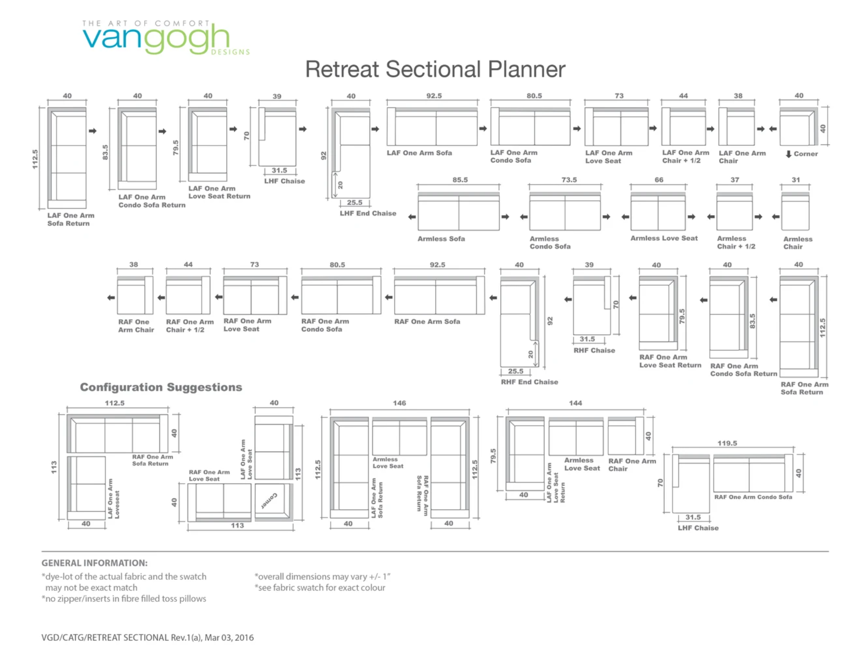retreat sectional planner showing the pieces available