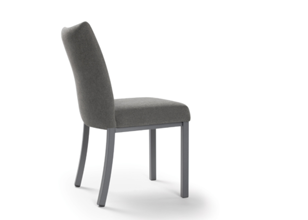 biscaro dining chair with grey fabric and a black powdercoat base