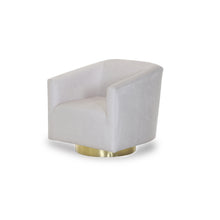 Load image into Gallery viewer, White armchair with gold base on a white background
