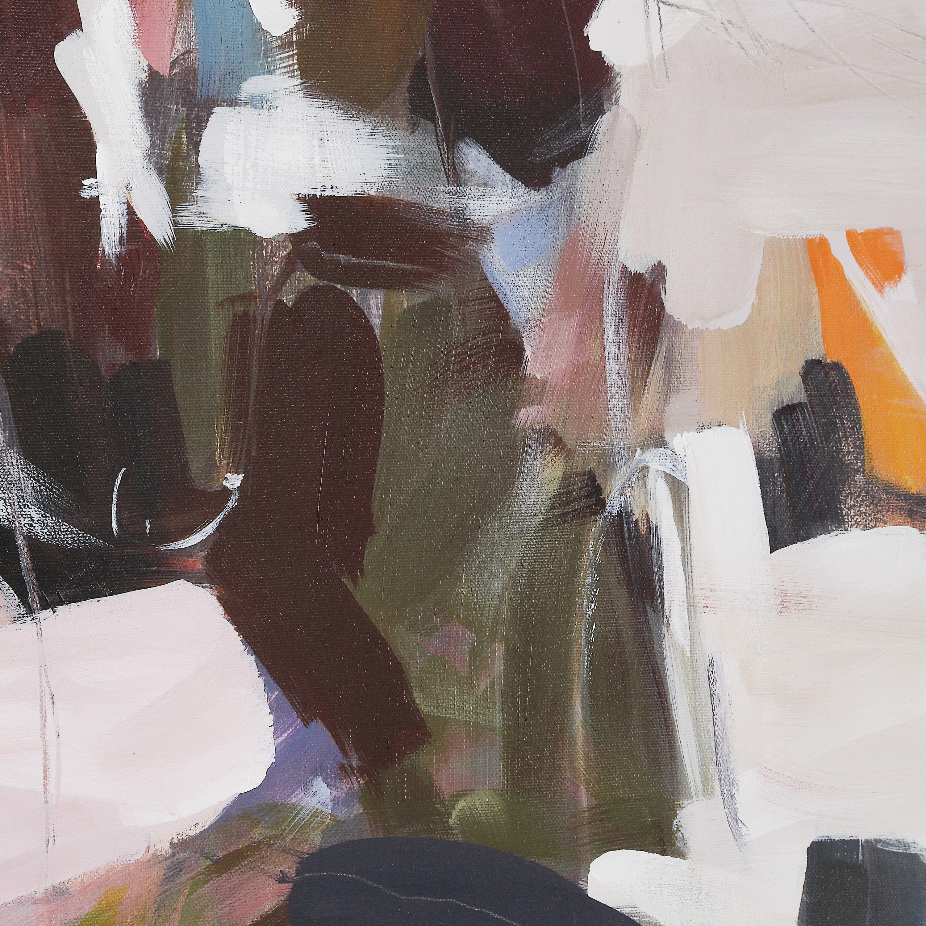 Valenca Wall Art by Renwil features bold abstract brushstrokes in burgundy, olive, pink and cream rich with acrylic layers.
