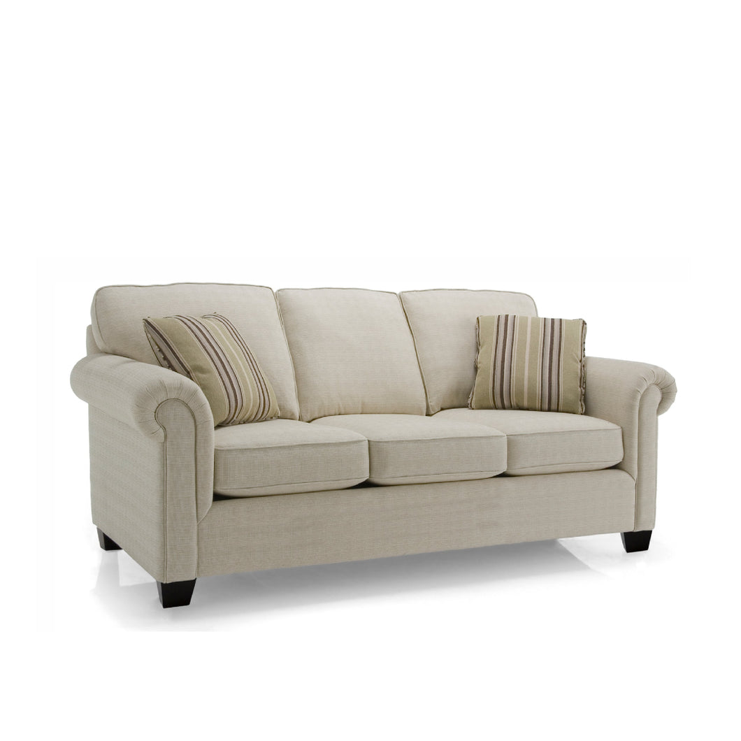 2003 style sofa from decor rest furniture. The color on it is beige with 2 toss pillows