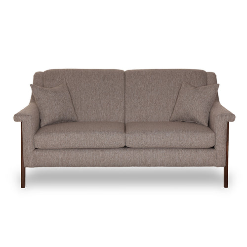 Gray sofa with two cushions on a white background