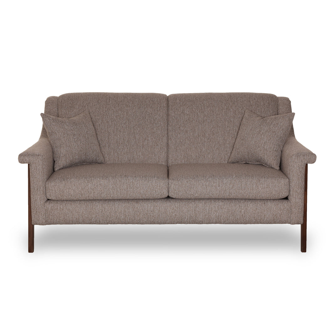 Gray sofa with two cushions on a white background
