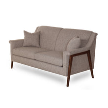 Load image into Gallery viewer, Beige sofa with wooden legs on a white background
