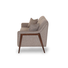 Load image into Gallery viewer, Side View Of a Beige sofa with wooden legs on a white background

