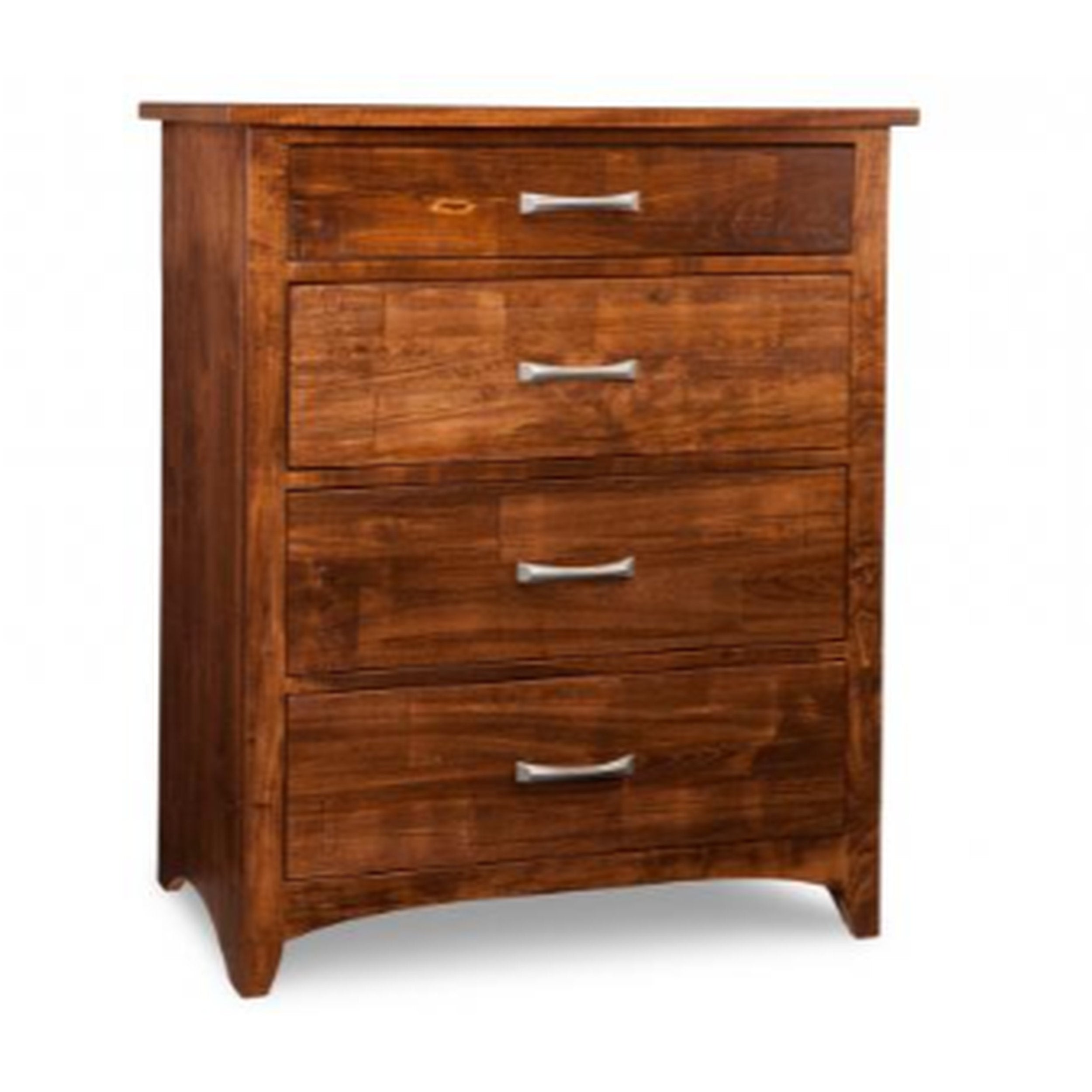 Wooden dresser with four drawers on a white background