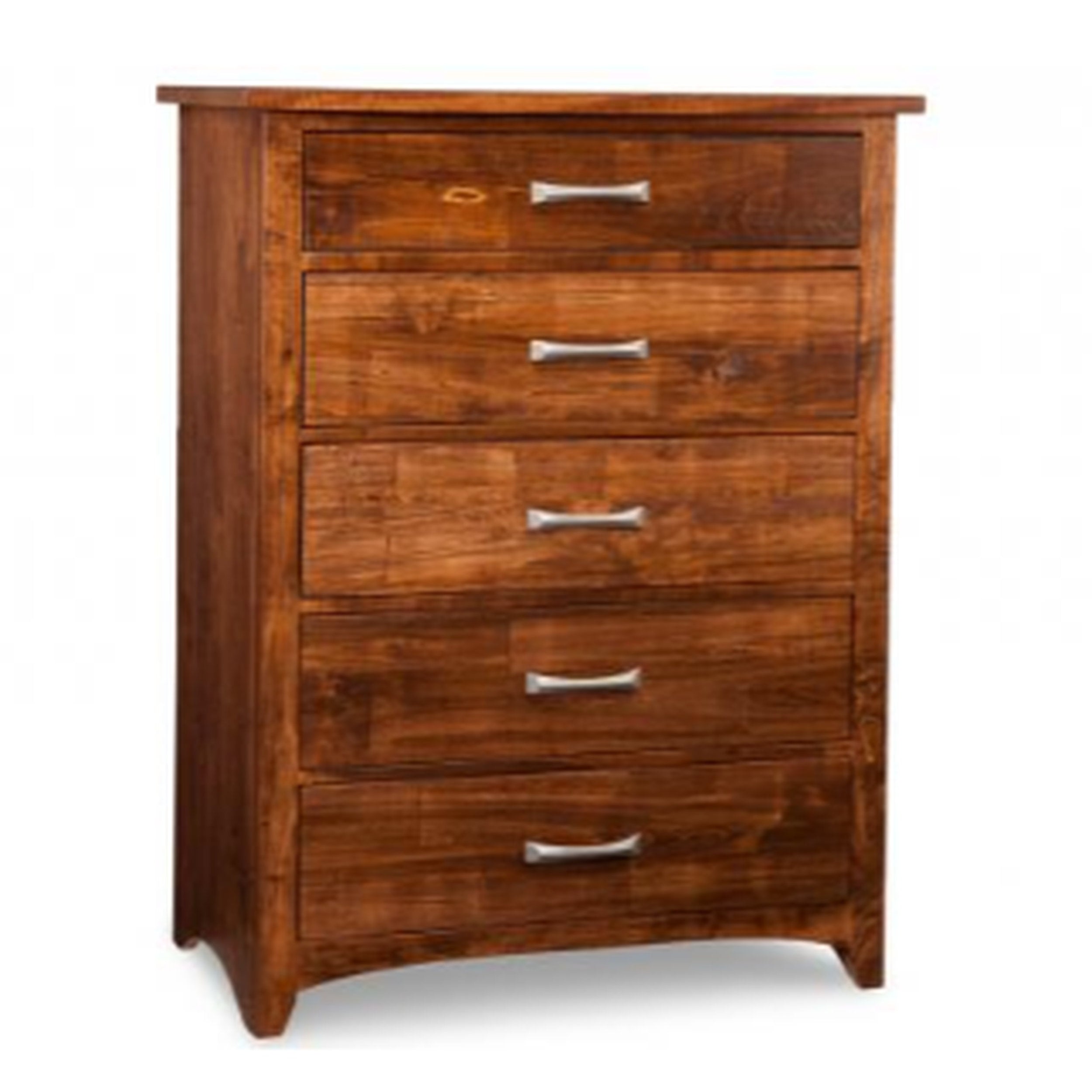 Wooden dresser with four drawers on a white background