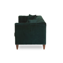 Load image into Gallery viewer, Green velvet sofa on a white background
