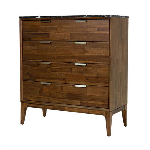 Wooden dresser with multiple drawers on a white background