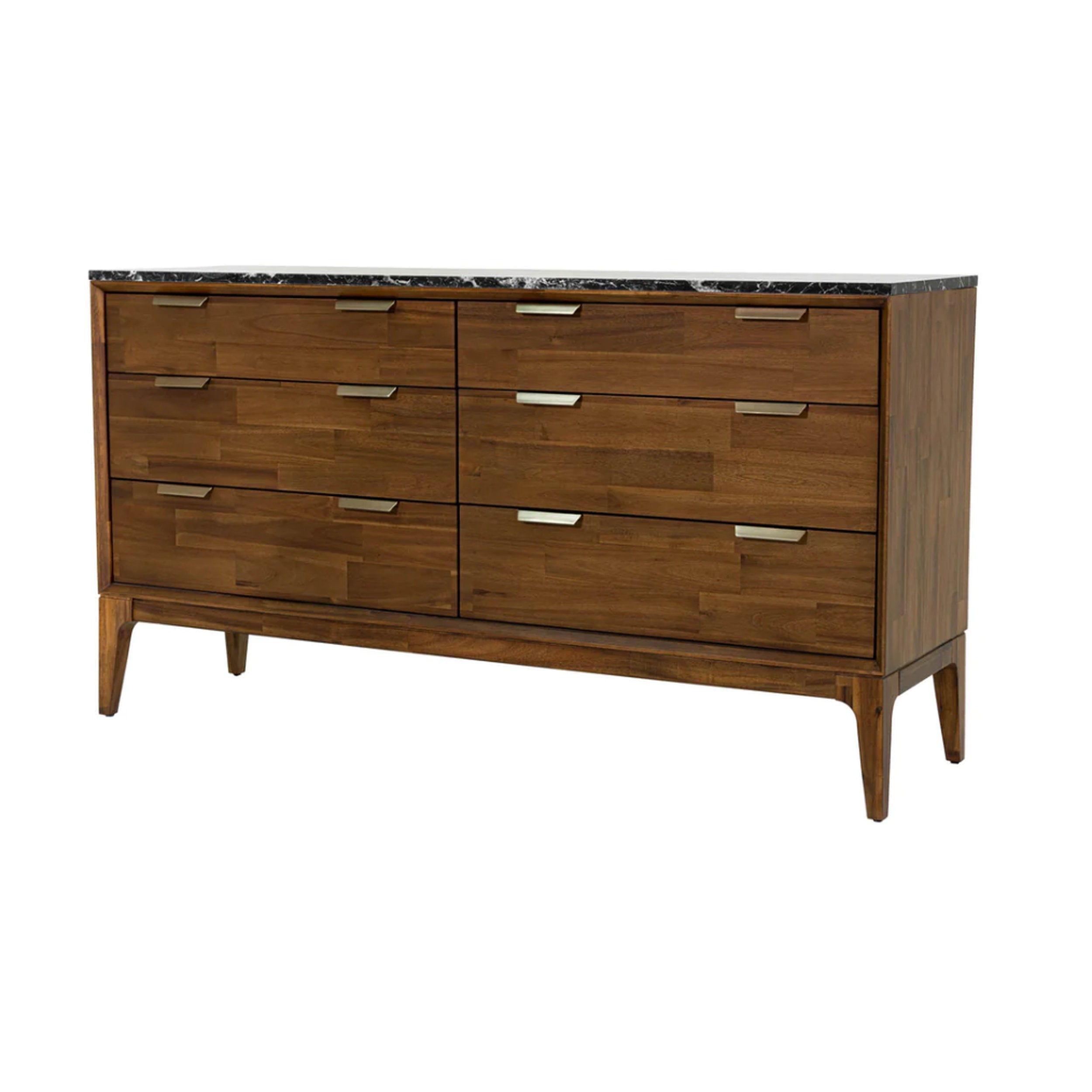 Wooden dresser with 6 drawers on a white background