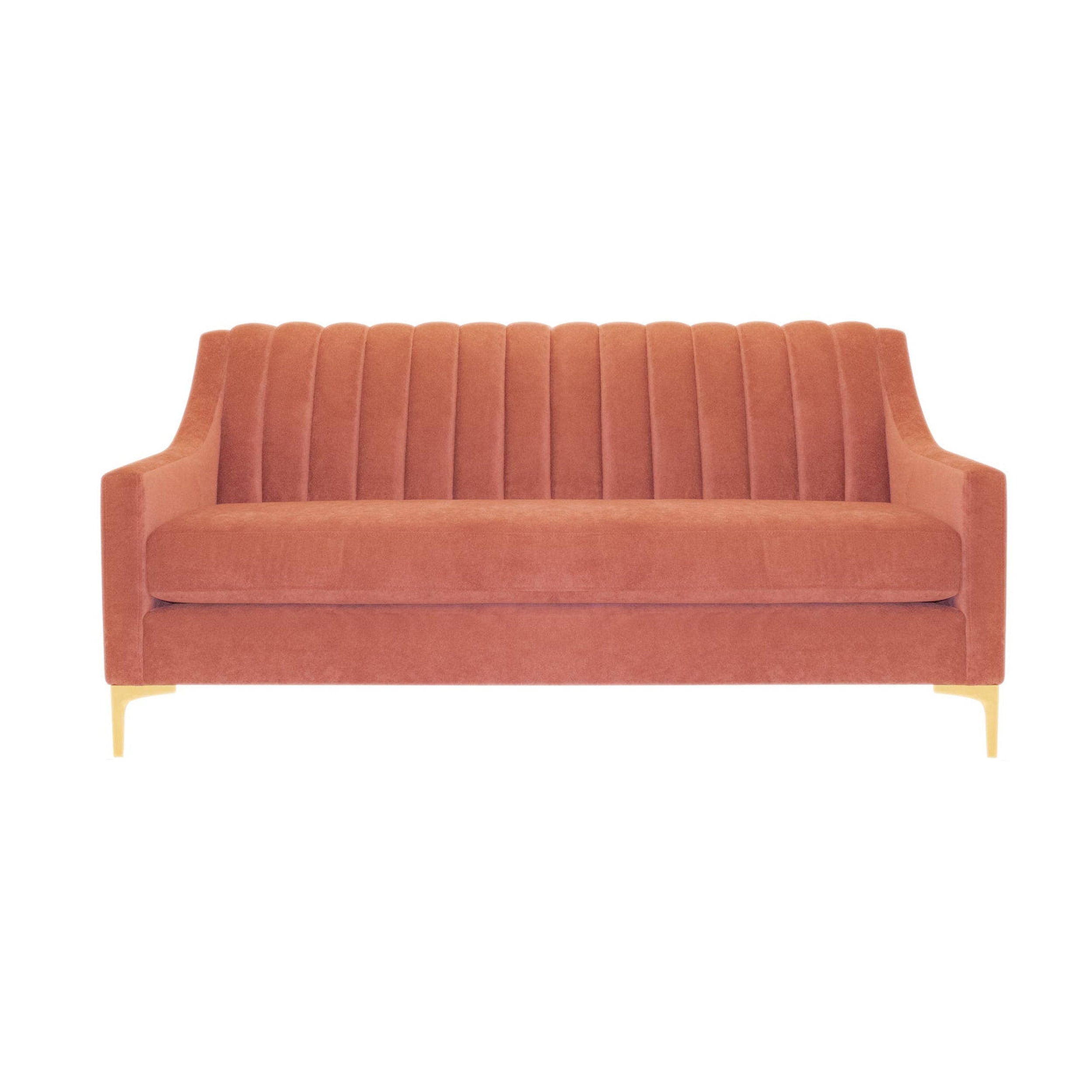 Orange aurelia sofa on a white background with gold legs