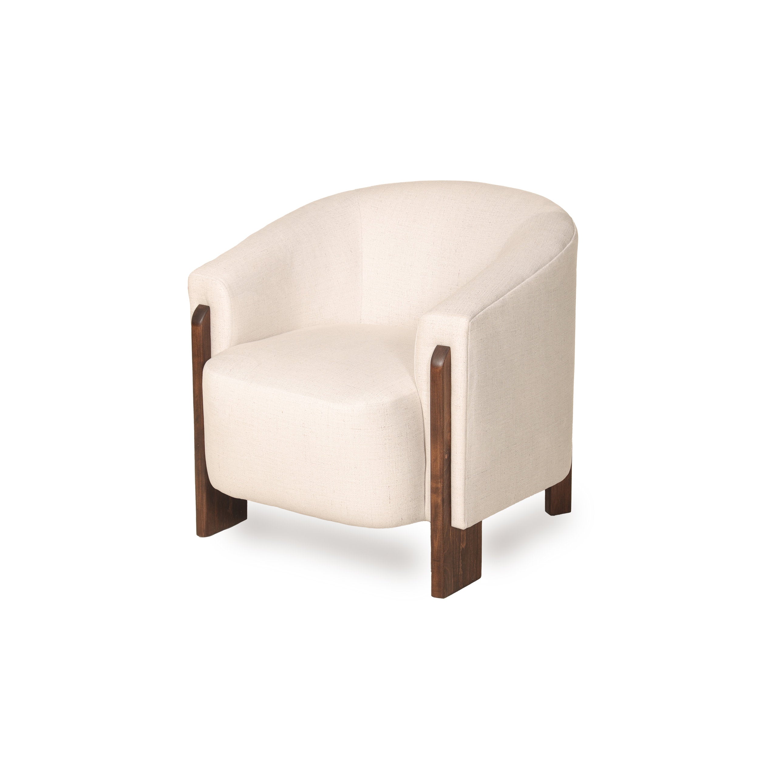 White armchair with wooden legs on a white background