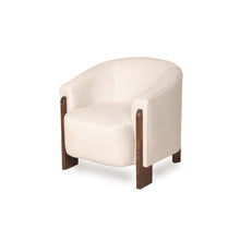 Load image into Gallery viewer, White armchair with wooden legs on a white background
