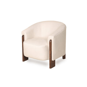 White armchair with wooden legs on a white background