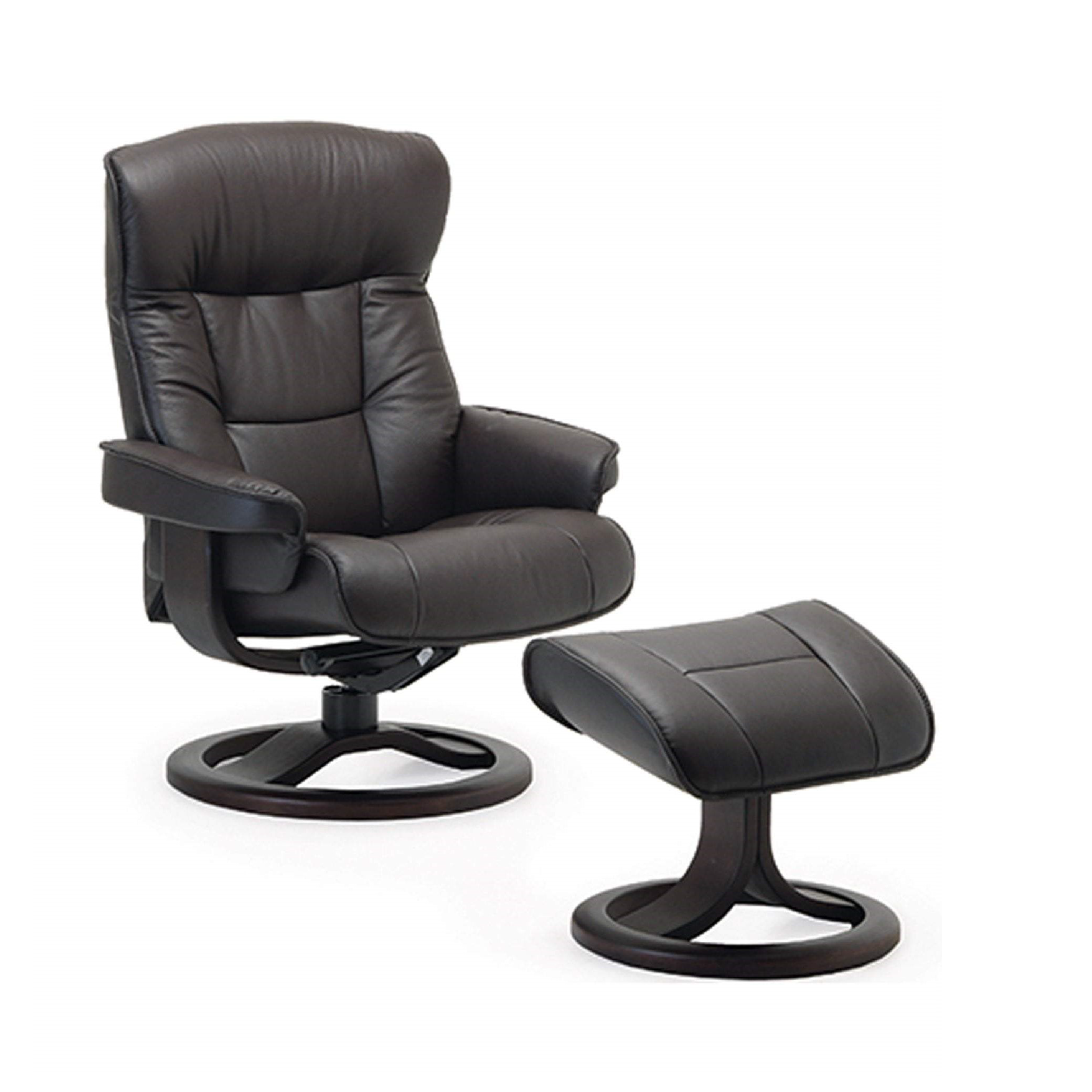 bergen recliner in a black leather 