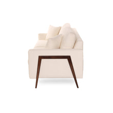 Load image into Gallery viewer, Beige Sofa sideview with wooden legs on a white background
