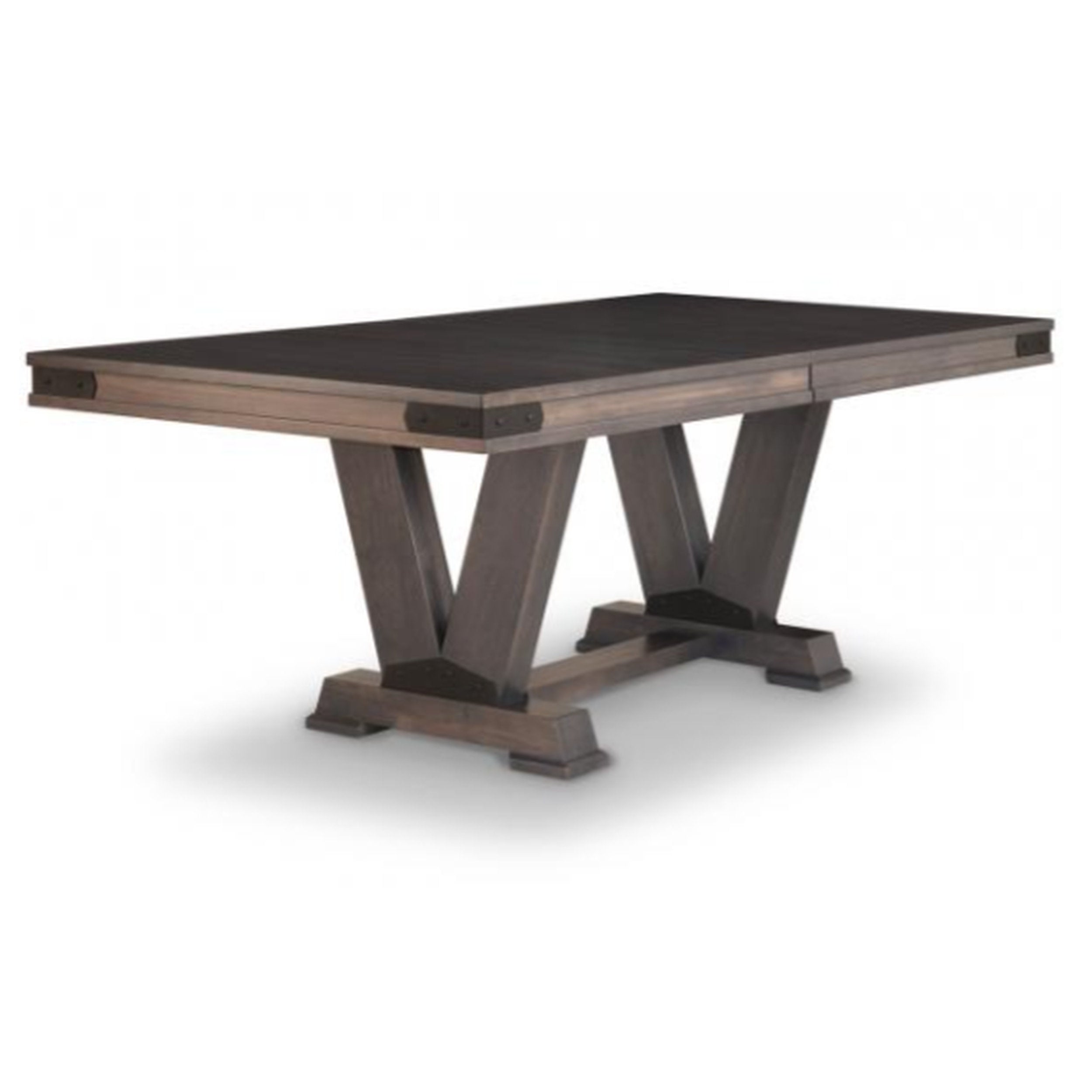 Wooden dining table with a dark finish on a white background