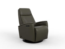 Load image into Gallery viewer, dark green recliner chair on a white background.  shows 3 button toggles to control the headrest, lumbar and footrest separately
