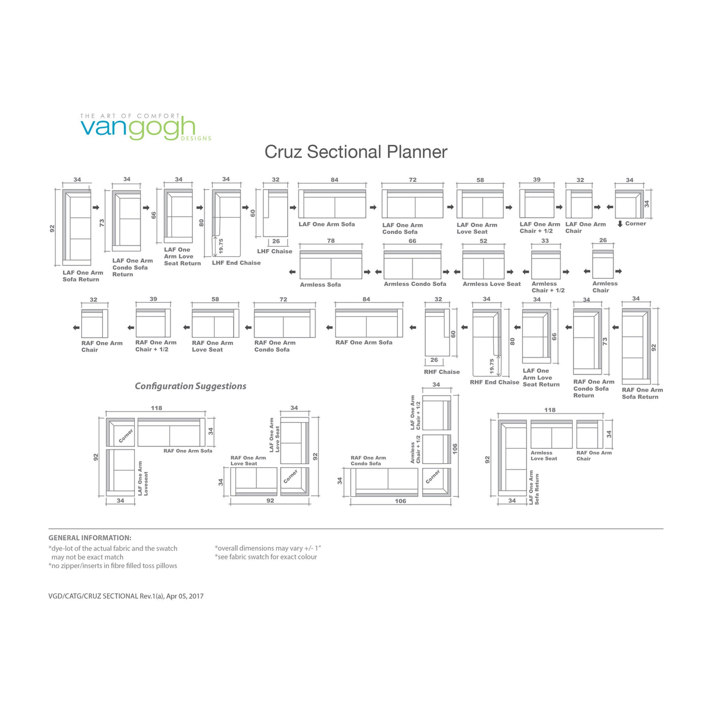Cruz Sectional Planner diagram for a furniture layout with various components.