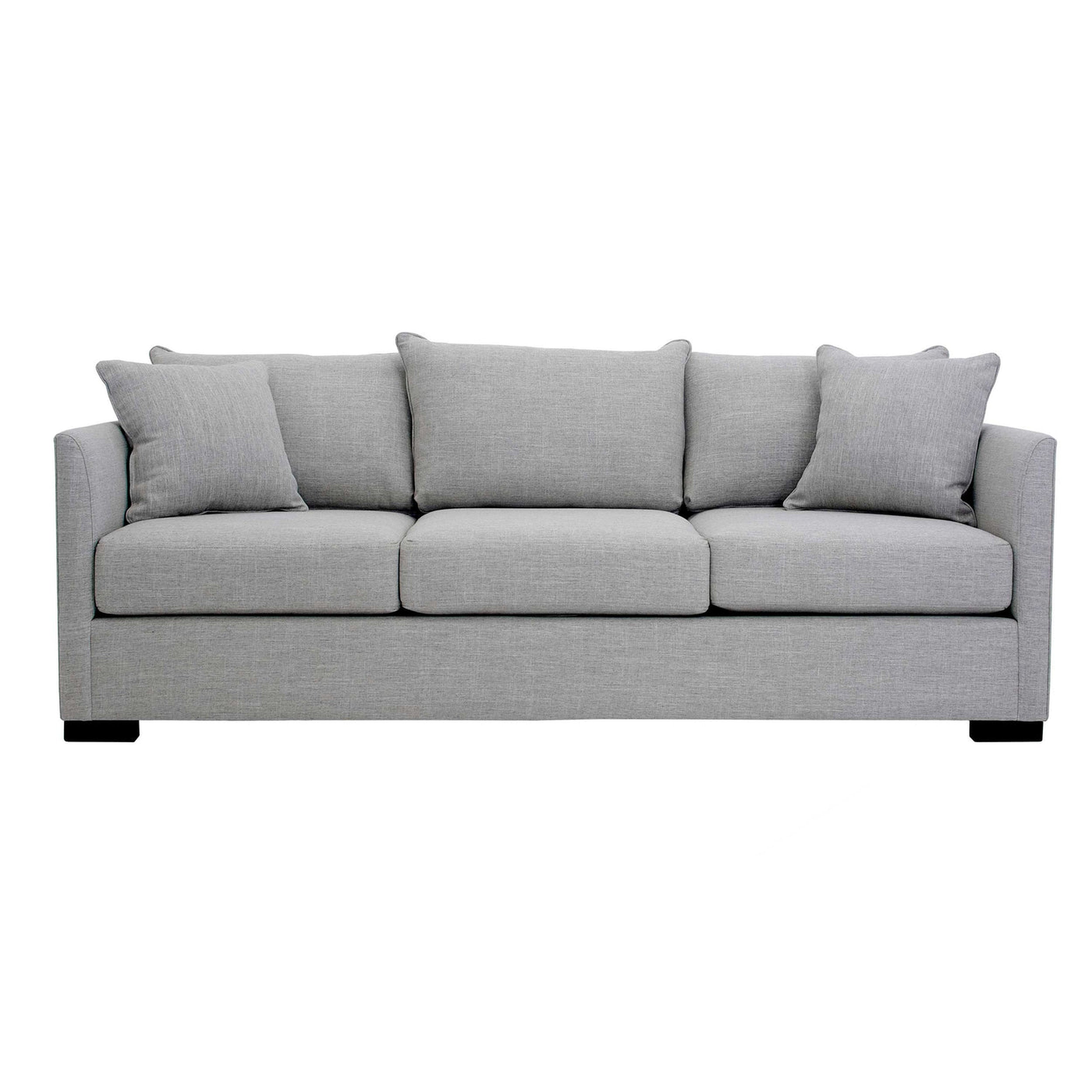 Gray sofa with four cushions on a white background
