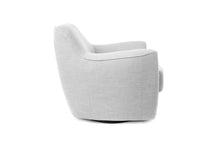 Load image into Gallery viewer, Side View of a contemporary Diesel swivel chair with curved arms and a foam seat, in a white color.
