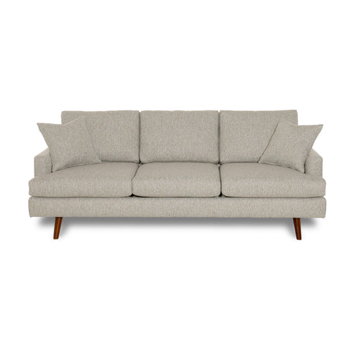 3 seat sofa on wood legs in a white background