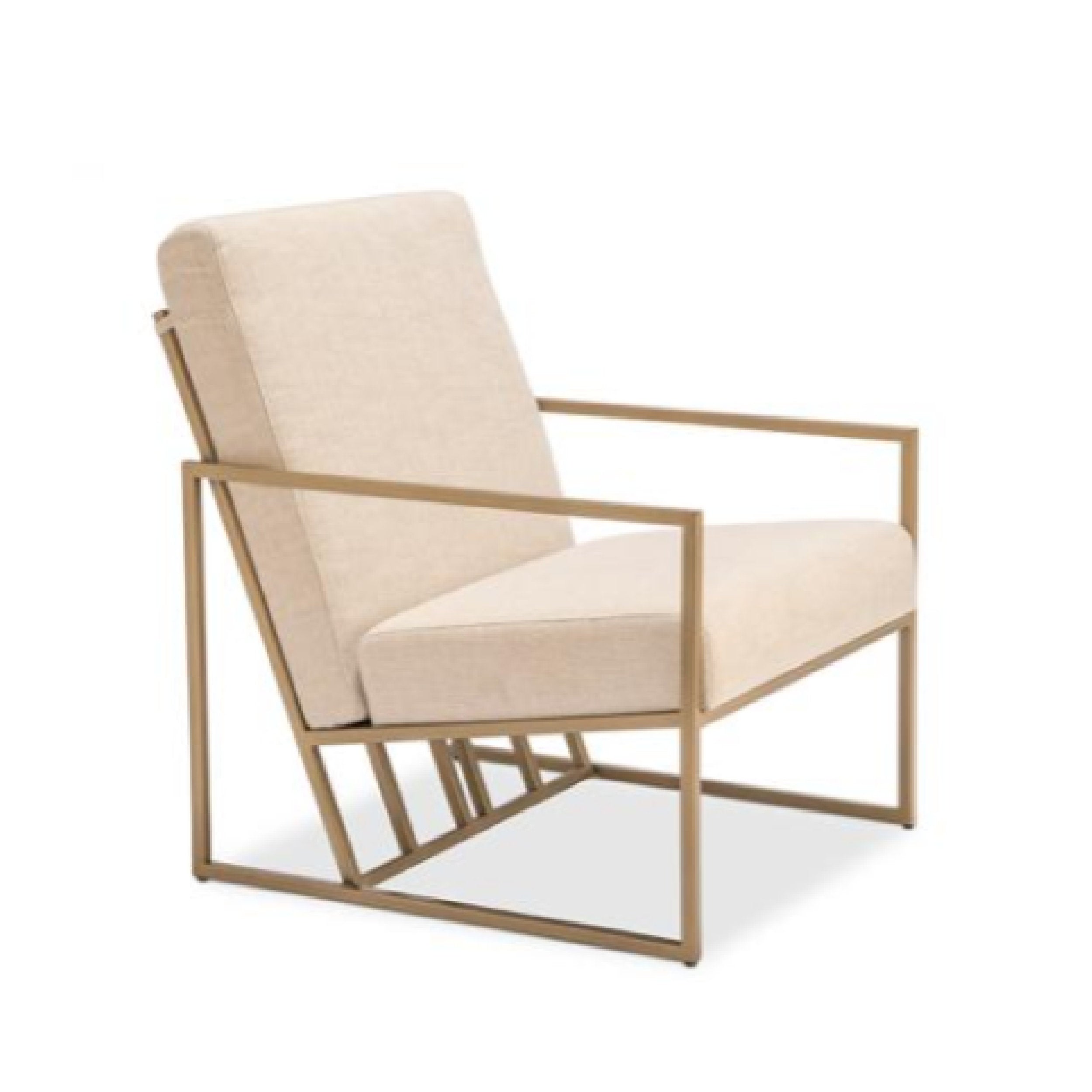 Beige armchair with gold frame on a white background