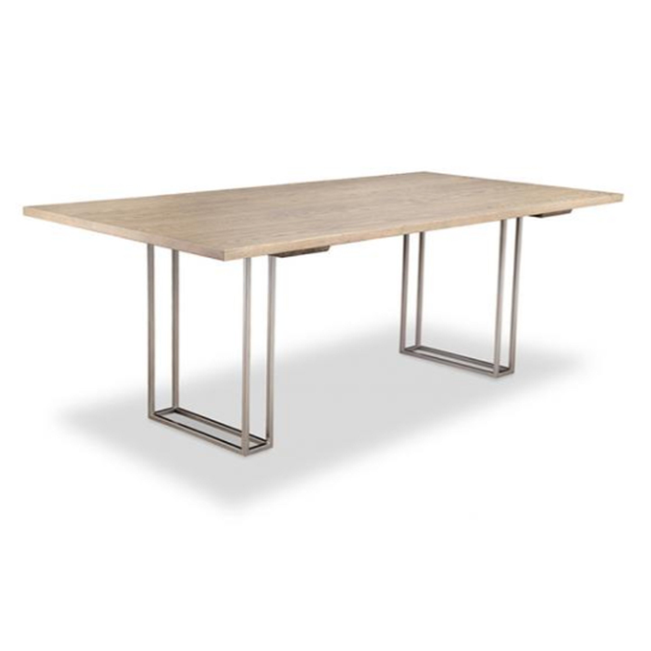 Wooden table with metal legs on a white background