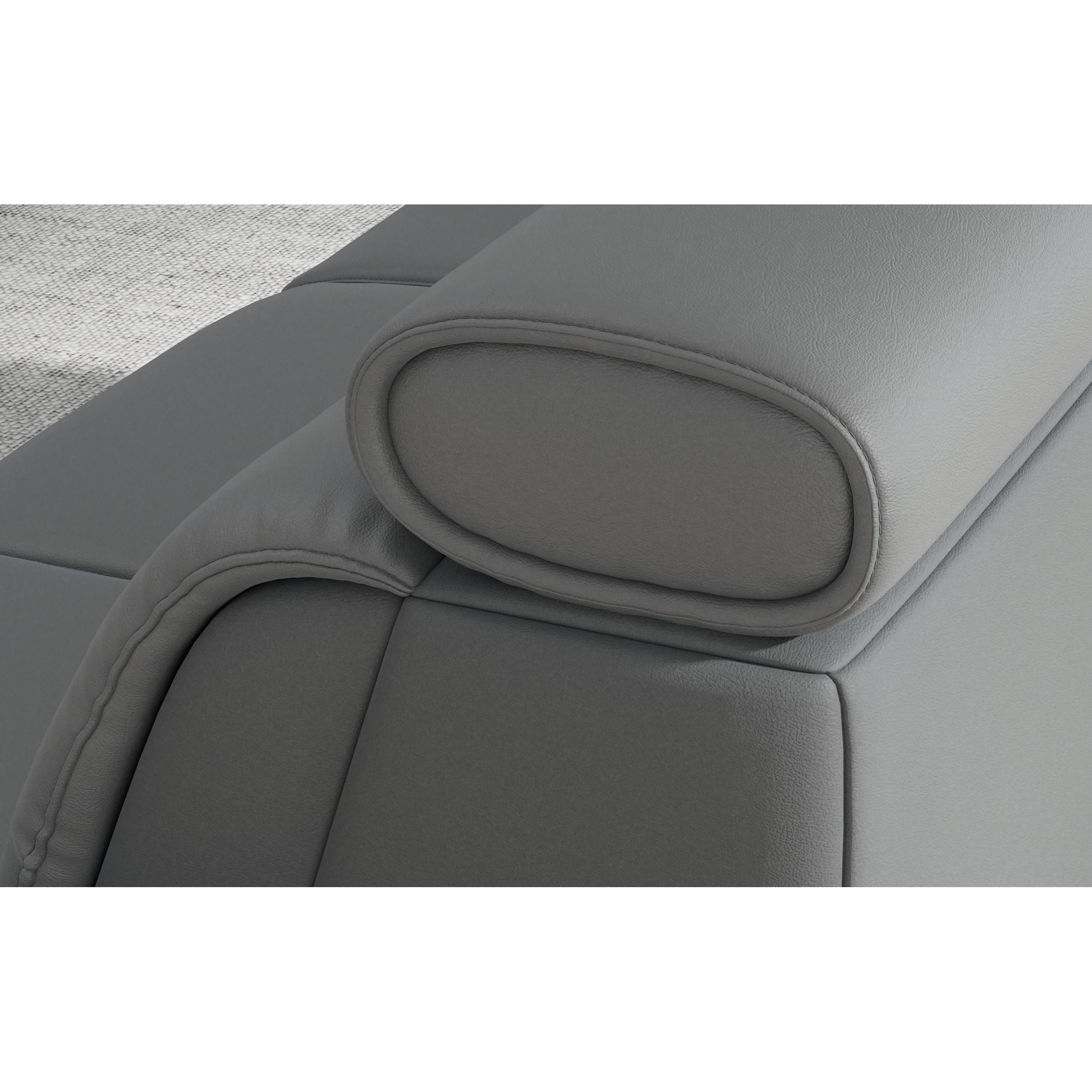 Gray car seat with headrest on a white background