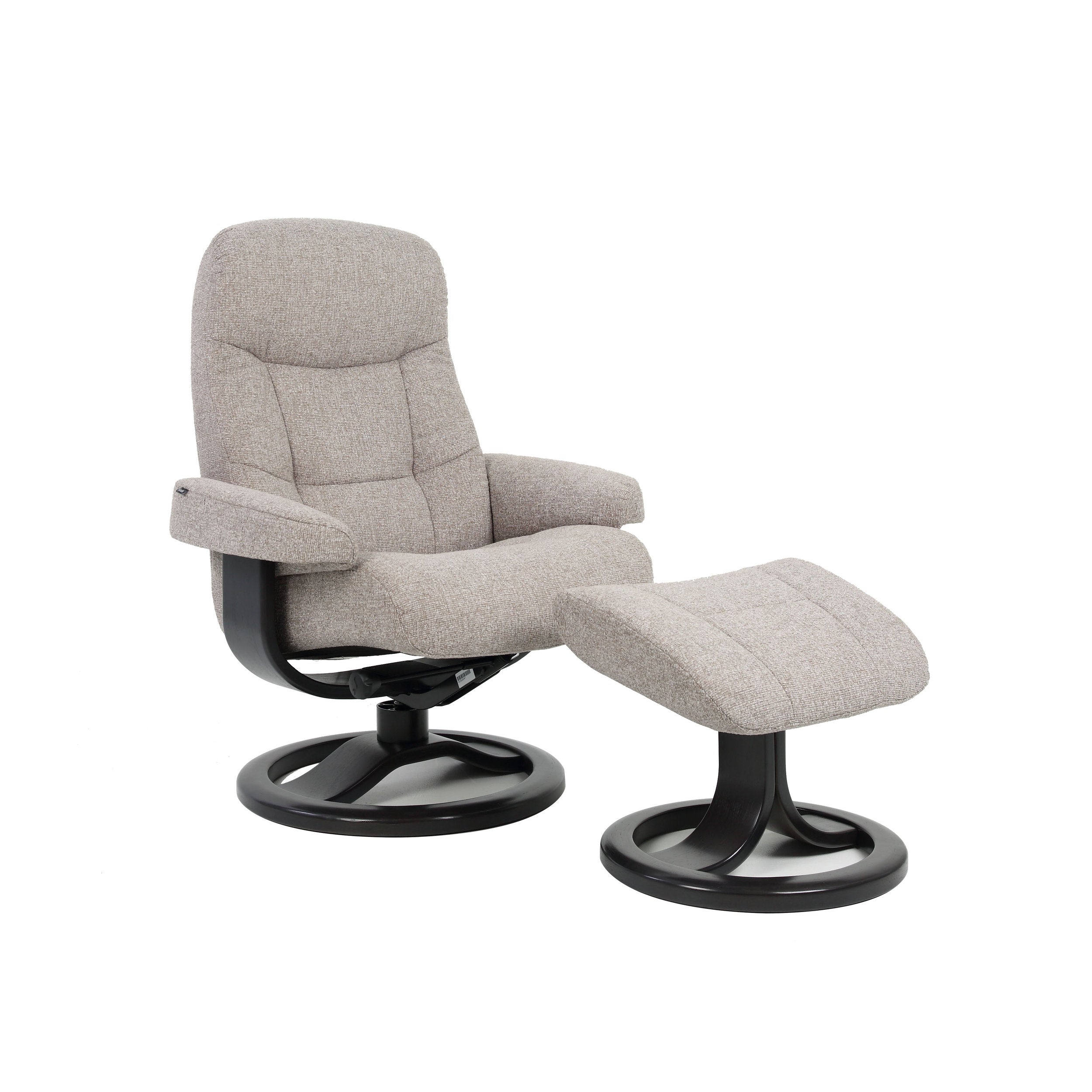 Gray recliner chair with ottoman on a white background