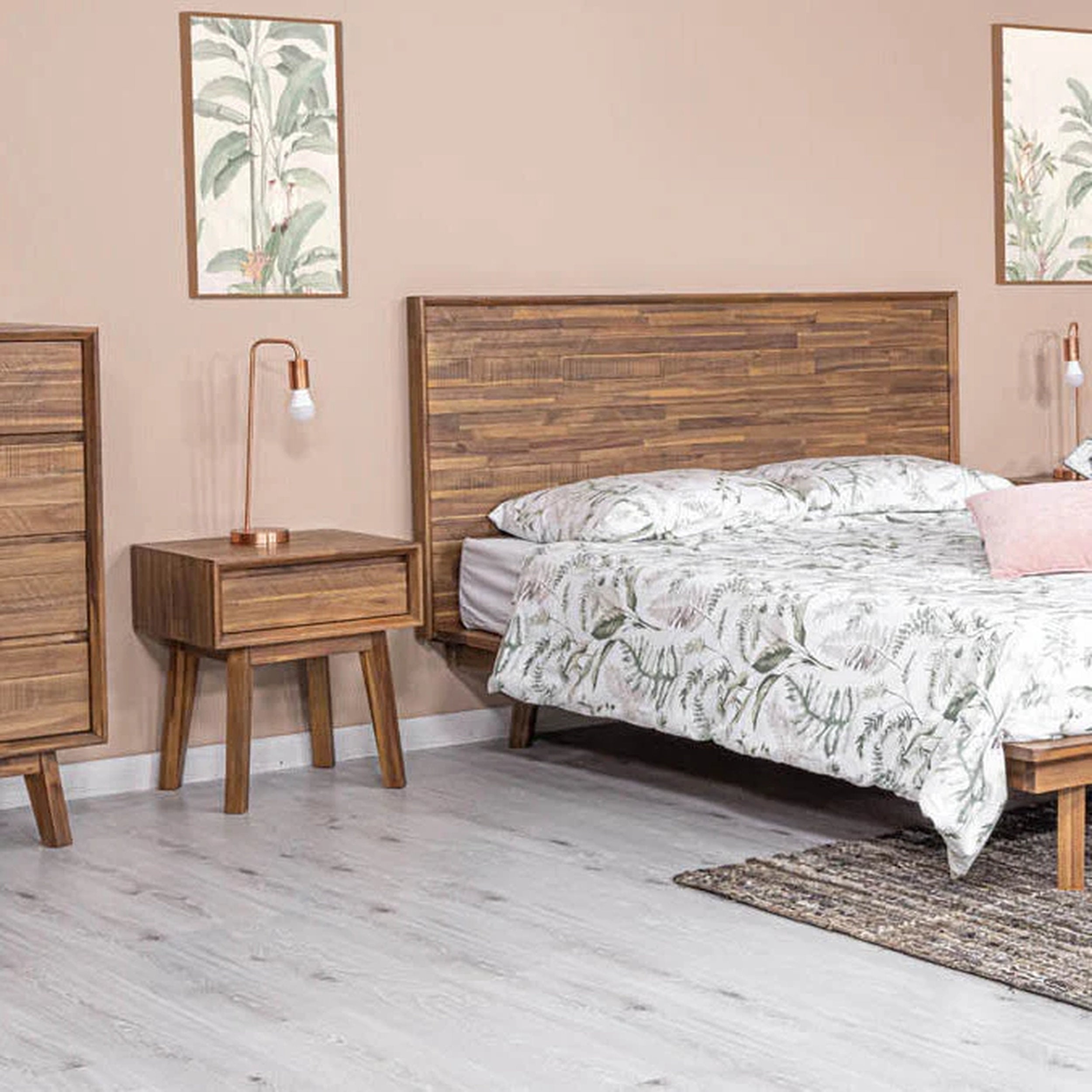 gia nightstand beside a matching gia bed